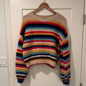 Beige Multicolor Striped Crewneck Sweater